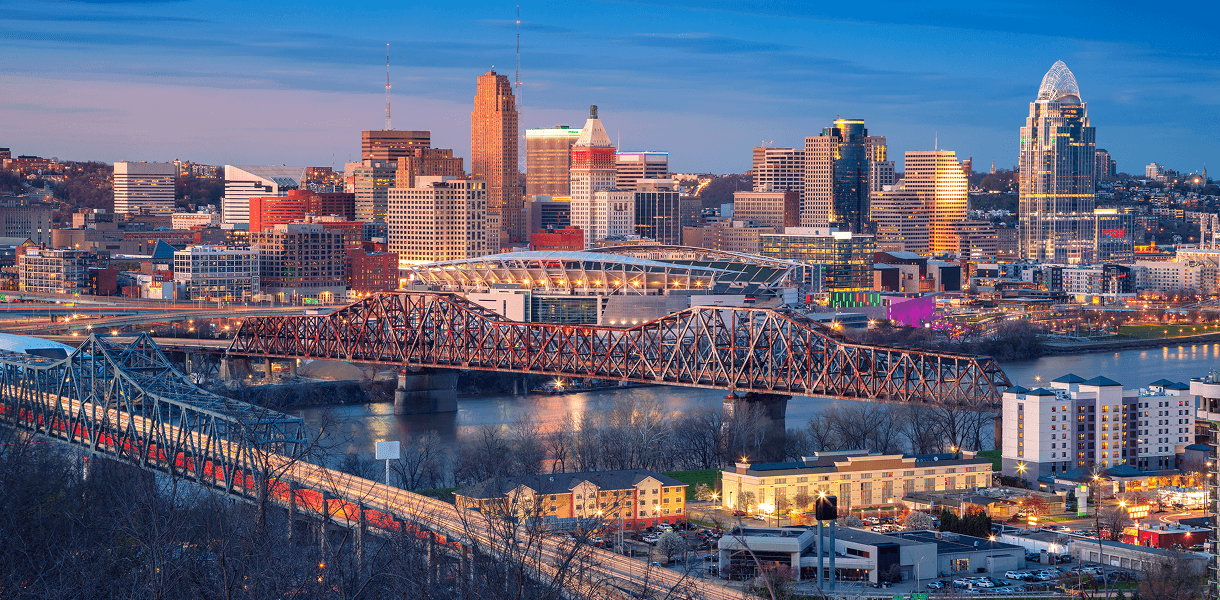 Downtown Cincinnati view with stadium